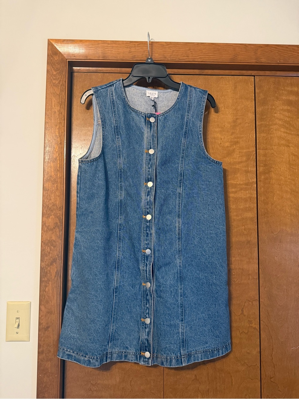 Le Lis Denim Sleeveless Shift Dress in Light Blue